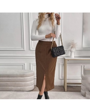 SLIT MIDI BROWN SKIRT